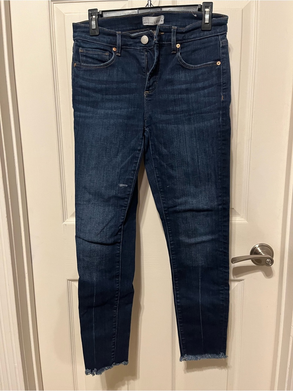 LOFT Dark Blue Skinny Jeans with Raw Hem